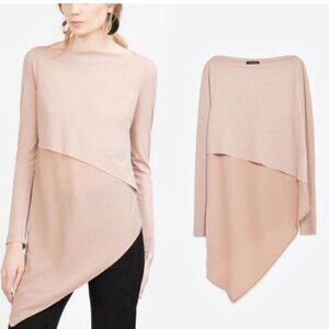 Zara Asymmetrical Long Sleeve Top Dusty Pink/Beige - Size Small